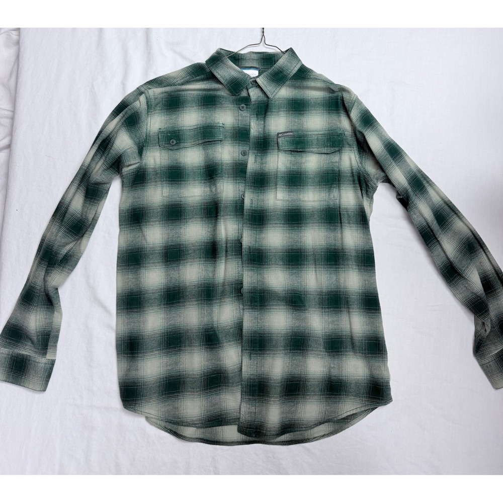 Columbia Mens Green Plaid Flannel Long Sleeve Button Down Shirt Size Medium